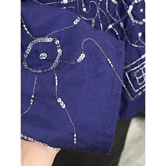 Indigo Moon Jacket Women XL Blue Floral Embroidery Beaded Geometric Boho 80s - Picture 7 of 12